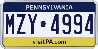 PA license plate MZY4994