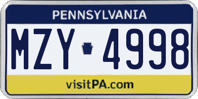 PA license plate MZY4998