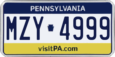 PA license plate MZY4999