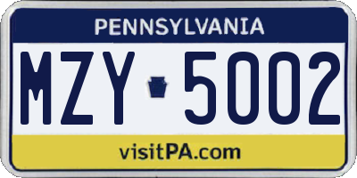 PA license plate MZY5002