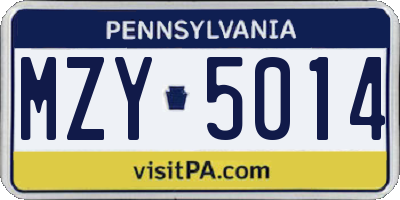 PA license plate MZY5014