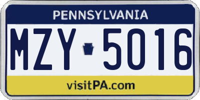 PA license plate MZY5016