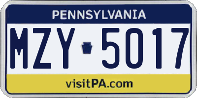 PA license plate MZY5017