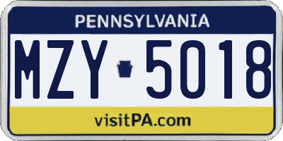 PA license plate MZY5018