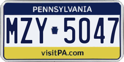 PA license plate MZY5047