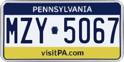 PA license plate MZY5067