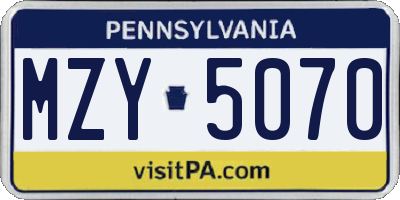 PA license plate MZY5070