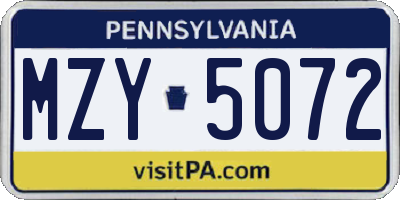 PA license plate MZY5072