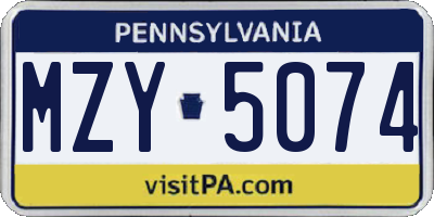 PA license plate MZY5074