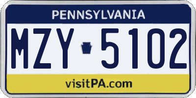 PA license plate MZY5102