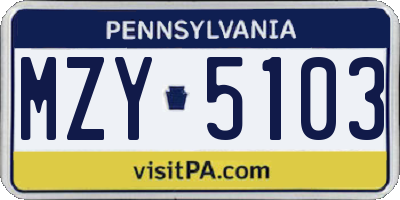 PA license plate MZY5103