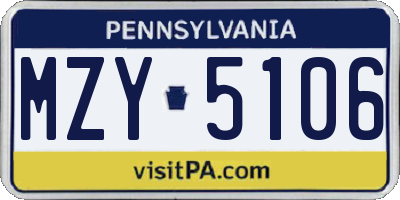 PA license plate MZY5106