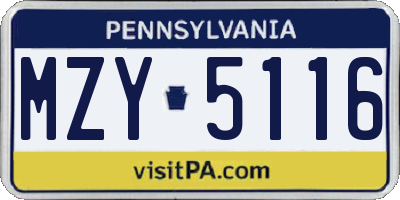 PA license plate MZY5116