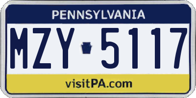 PA license plate MZY5117