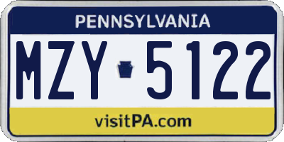 PA license plate MZY5122