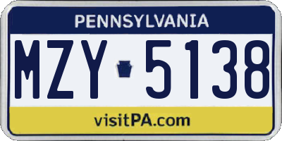 PA license plate MZY5138