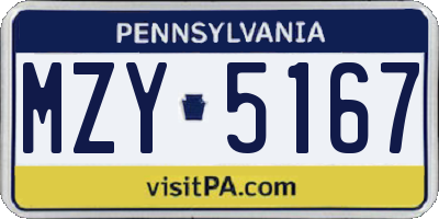 PA license plate MZY5167