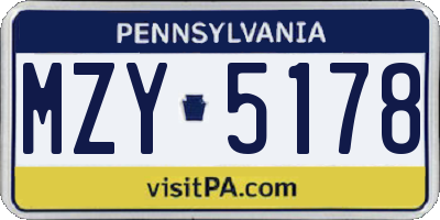 PA license plate MZY5178