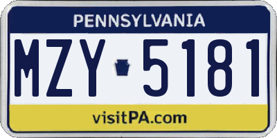 PA license plate MZY5181