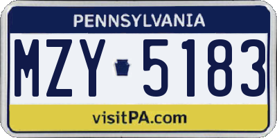 PA license plate MZY5183