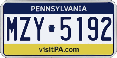 PA license plate MZY5192