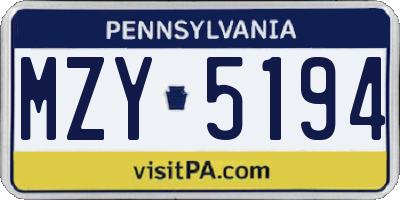 PA license plate MZY5194
