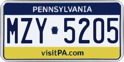 PA license plate MZY5205