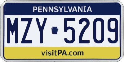 PA license plate MZY5209