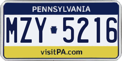 PA license plate MZY5216