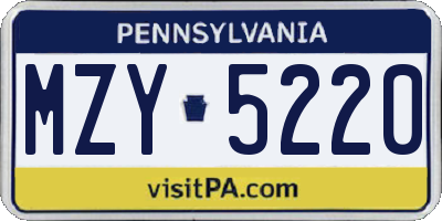 PA license plate MZY5220