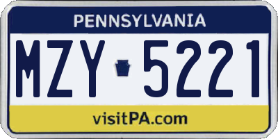 PA license plate MZY5221