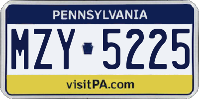 PA license plate MZY5225