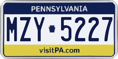 PA license plate MZY5227