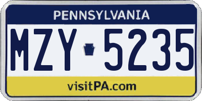 PA license plate MZY5235