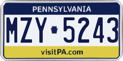 PA license plate MZY5243