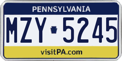 PA license plate MZY5245