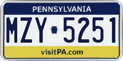 PA license plate MZY5251