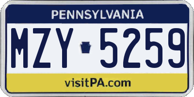 PA license plate MZY5259