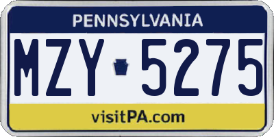 PA license plate MZY5275