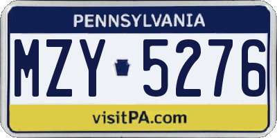 PA license plate MZY5276