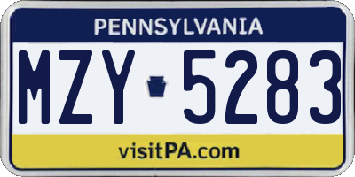 PA license plate MZY5283