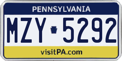 PA license plate MZY5292