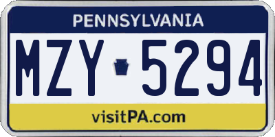 PA license plate MZY5294