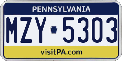 PA license plate MZY5303