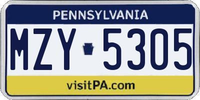 PA license plate MZY5305
