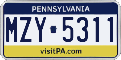 PA license plate MZY5311