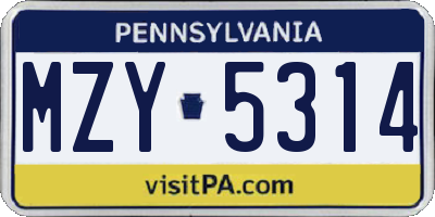 PA license plate MZY5314