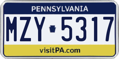 PA license plate MZY5317