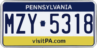 PA license plate MZY5318