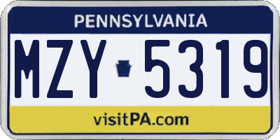 PA license plate MZY5319